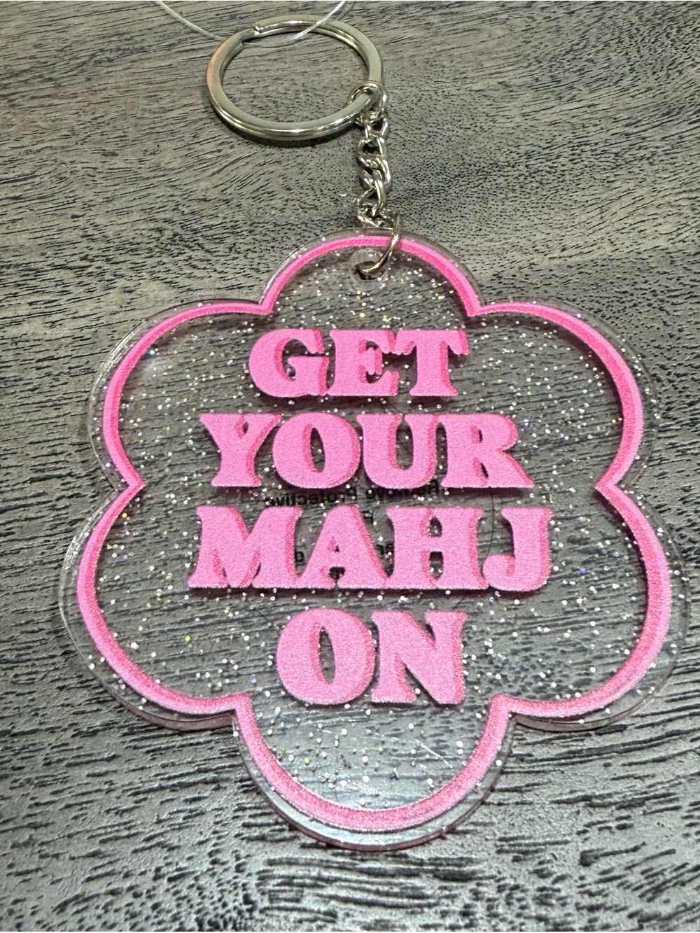 Pink "Get Your Mahj On" Acrylic Keychain - Women's Accessories